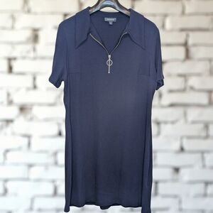 Modcloth Womens Ribbed Mini Dress Short Sleeve Collared Neck 3/4 Zip Navy Sz 1X